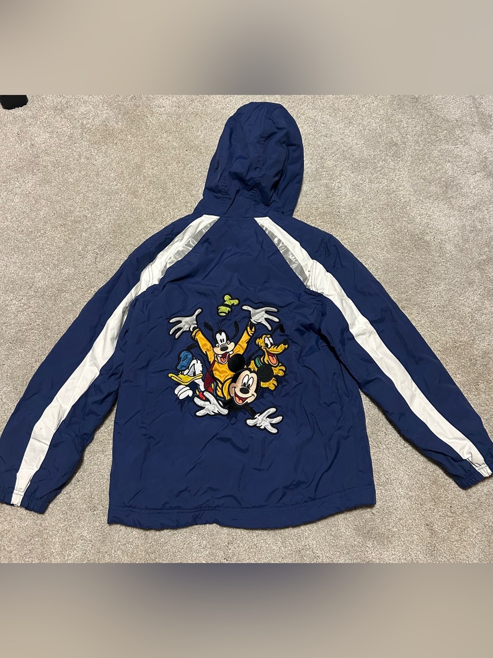 Disney Parks Mickey Mouse Goofy Donald Duck Blue Hooded Jacket Size L Youth